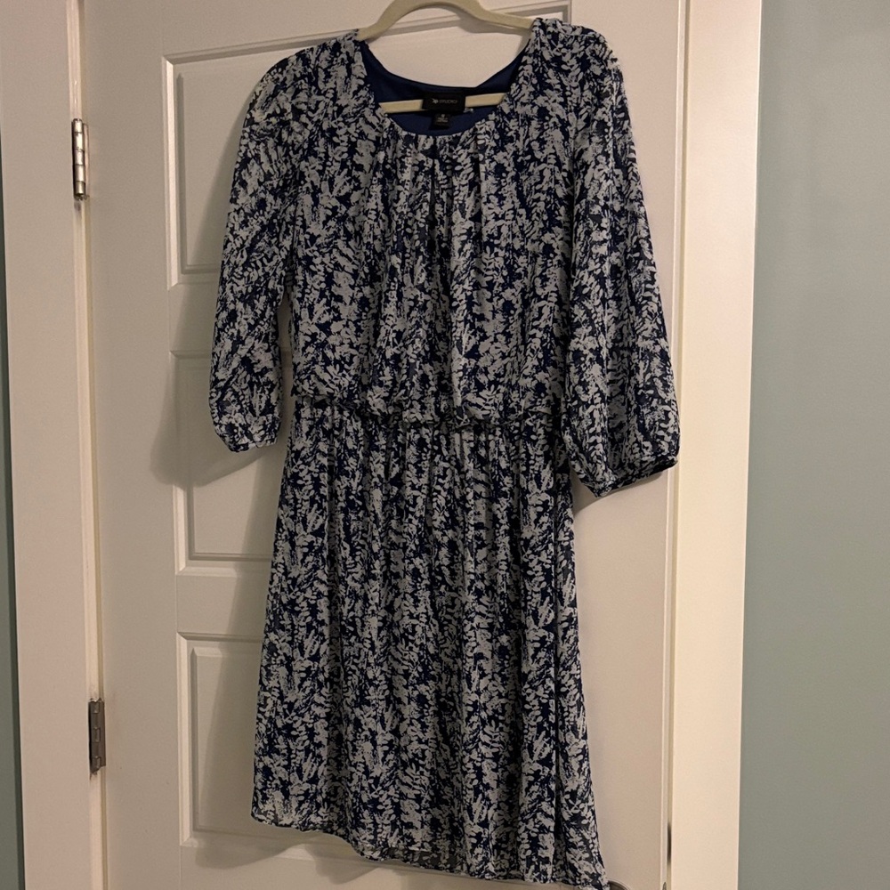 AB Studio Navy and White Long Sleeve Dress